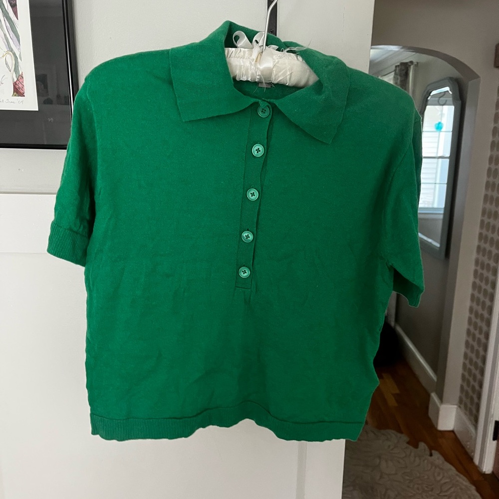 NWOT JCrew cashmere collar short sleeve sweater top in Kelly green - XS